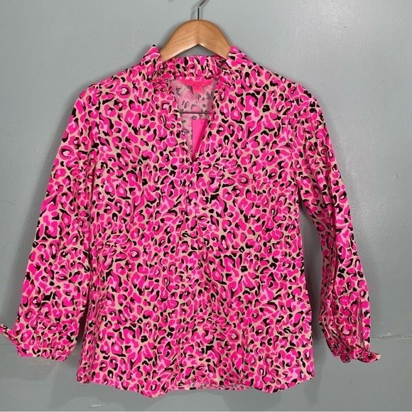 Lilly Pulitzer Sherida Top my Favorite Spot Pink Cheetah 009350 - Picture 1 of 3
